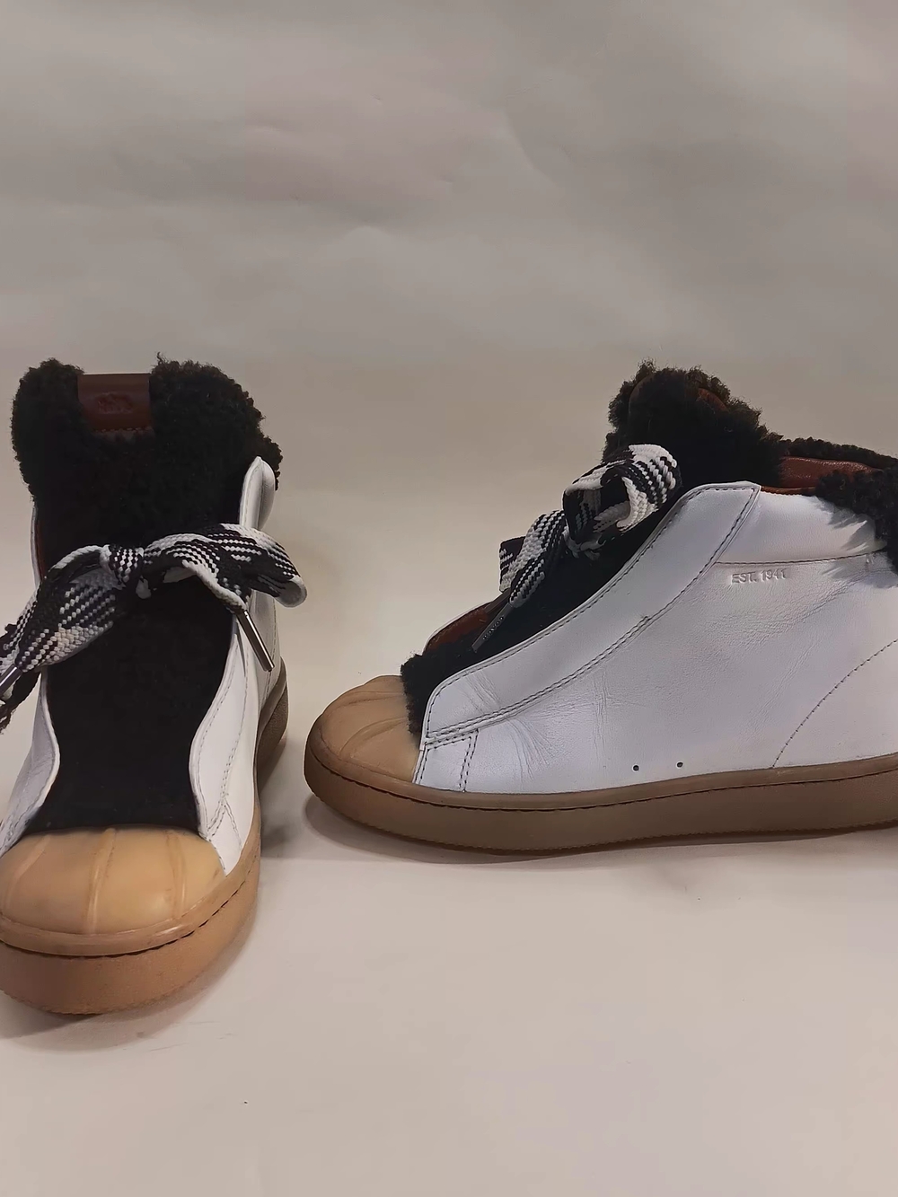 Coach High-Top Hiker Sneakers Boot with Tan Soles and Black Shearling